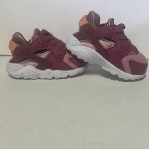 Nike Red and Pink Sneakers with Chunky Sole and Velcro Closure